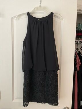 Black Sleeveless Overlay Lace Dress